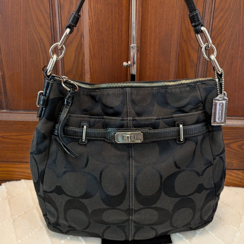 COACH Chelsea Ashley Signature Black Canvas Hobo Shoulder Bag F17834